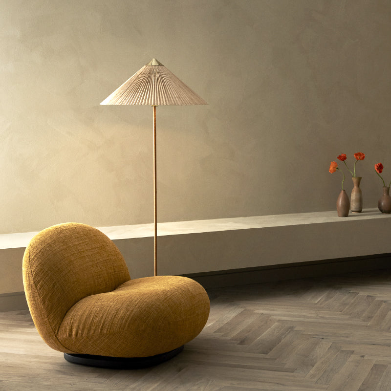 GUBI 9602 Floor Lamp - Polished Brass w/Bamboo Untreated Shade - Twenty Five Percent Discount