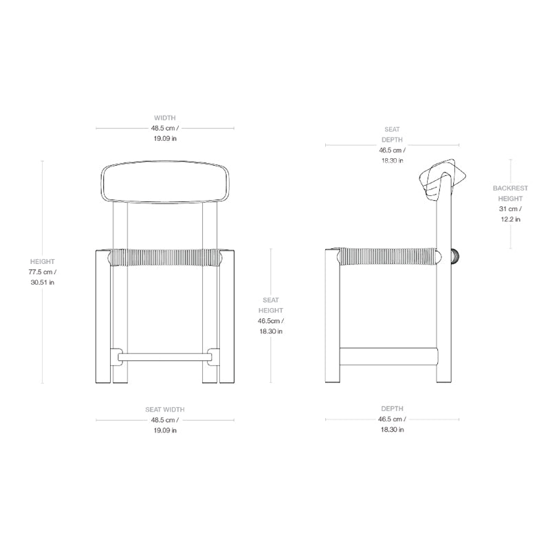 GUBI Daumiller Side Chair - Brown/Black Pine w/Natural Rush Cord Seat - Fifteen Percent Discount