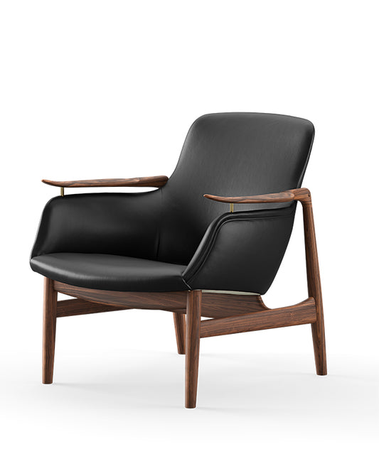 HOUSE OF FINN JUHL - "53" Lounge Chair - Walnut Oiled with "Nevada" Black Leather - Fifteen  Percent Discount