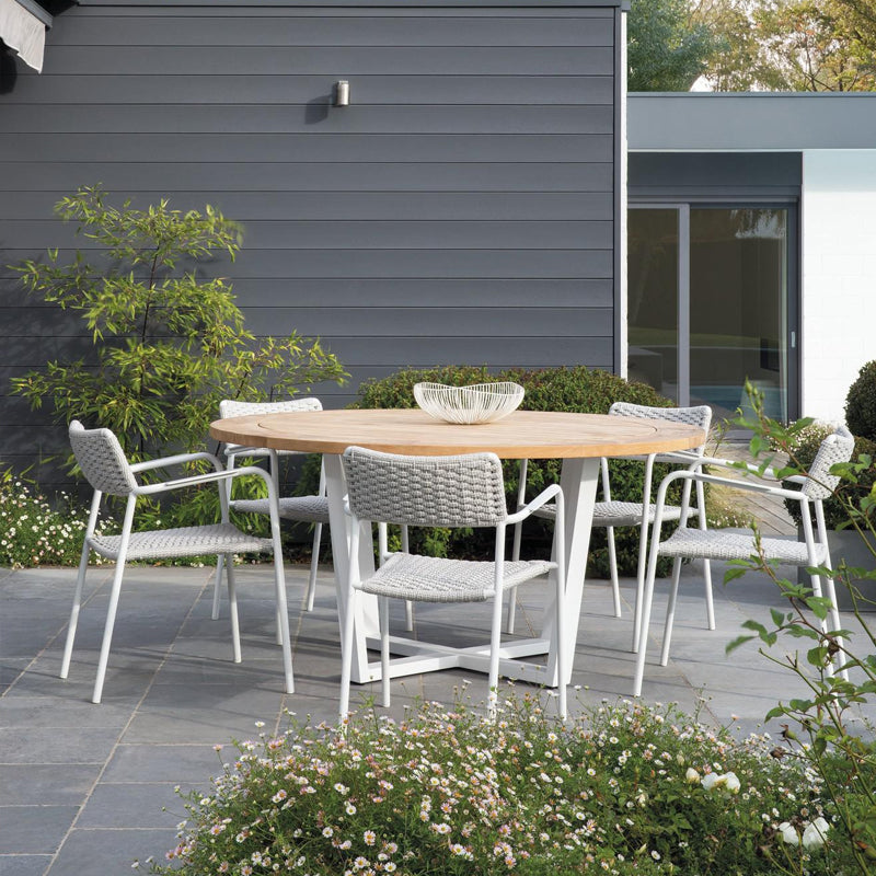 MANUTTI - Fuse Dining Table - Lava Powder Coated Aluminium Frame, Black Trespa Table Top - Ø155 x 75h - CLEARANCE Fifty Percent Discount