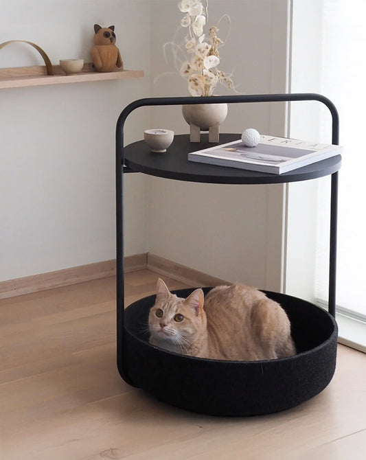 MIA CARA Tavolino - Side Table with Cat Bed - Black
