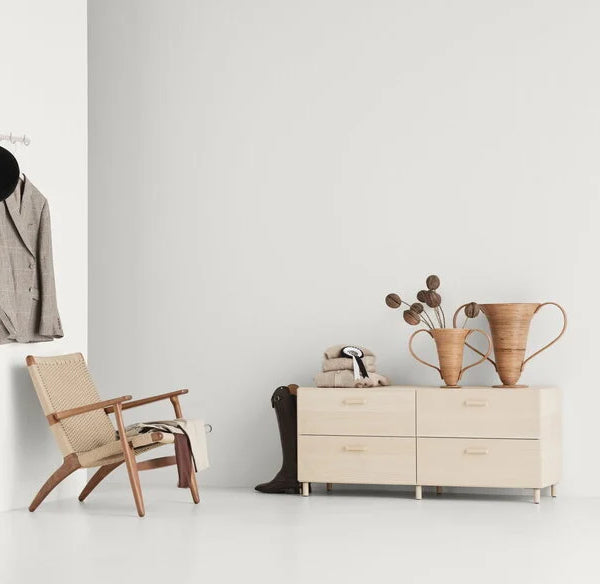 STRING Relief 4 Drawer Low Cabinet in Ash Wood with Legs