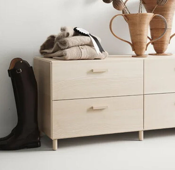 STRING Relief 4 Drawer Low Cabinet in Ash Wood with Legs