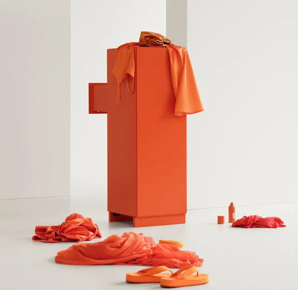 STRING Relief Tall 5 Drawer Cabinet in Orange with Legs