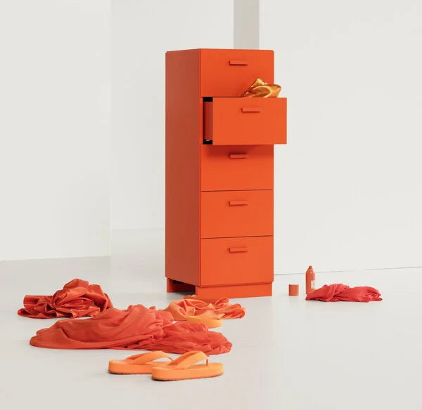 STRING Relief Tall 5 Drawer Cabinet in Orange with Legs