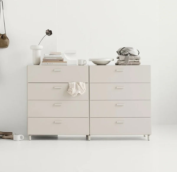 STRING Relief Wide+Wide 8 Drawer Cabinet in White with legs