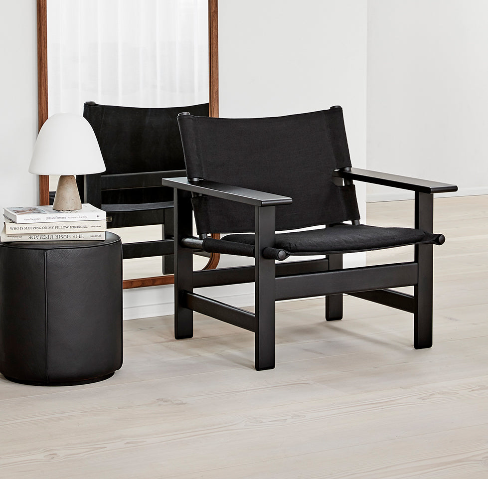 FREDERICIA The Canvas Chair - Oak Black Lacquered with Seat Cushion - Fifteen Percent Discount