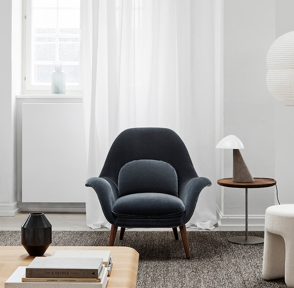 FREDERICIA Swoon Lounge Chair - Romo, "Ruskin" Walnut Leg - Fifteen Percent Discount