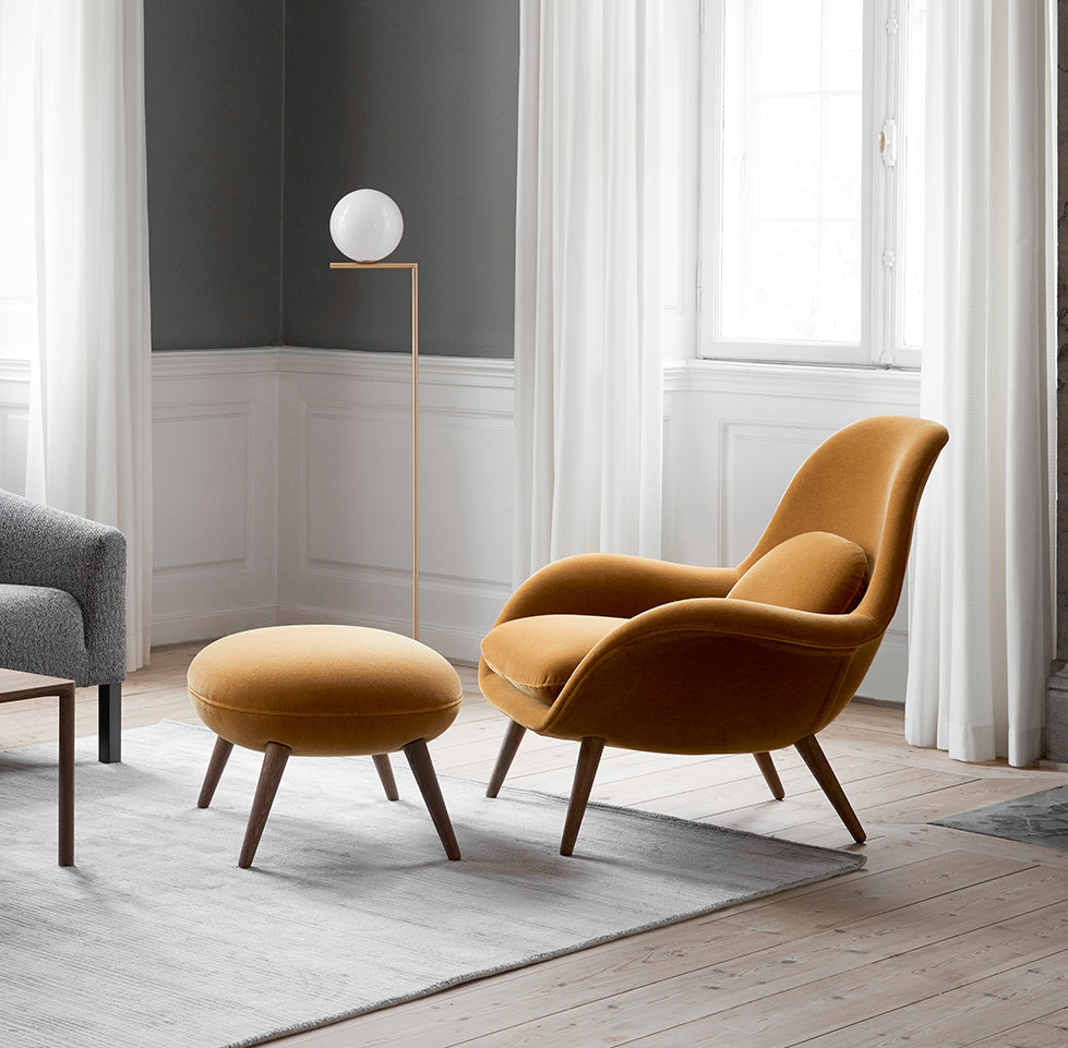 FREDERICIA Swoon Lounge Chair - Romo, "Ruskin" Walnut Leg - Fifteen Percent Discount