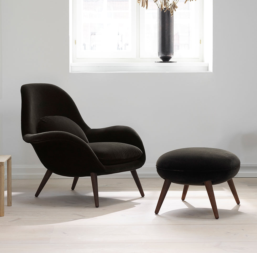 FREDERICIA Swoon Lounge Chair - Romo, "Ruskin" Walnut Leg - Fifteen Percent Discount