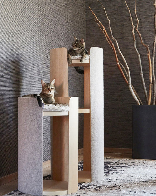 MIA CARA Torre, Cat Scratch Tower, Ash Wood Black Stained, Felt Black M