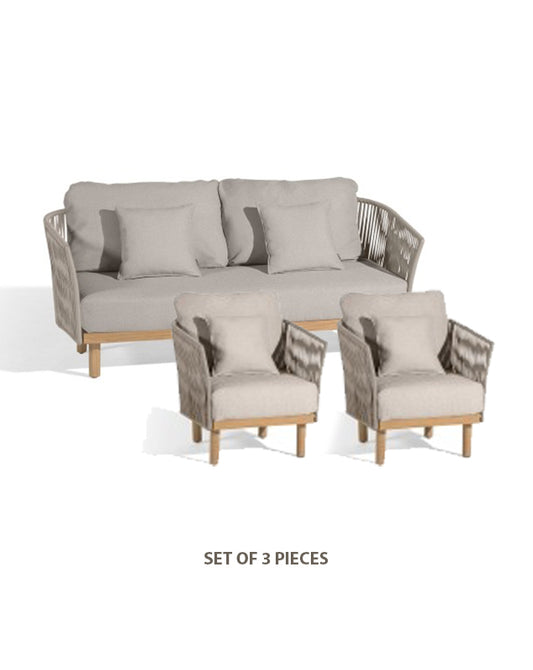 DIPHANO Newport Lounge Set - 2 Seat Sofa + 2 Lounge Chairs - Coffee with Pebble & Teak - CLEARANCE Fifty Percent Discount