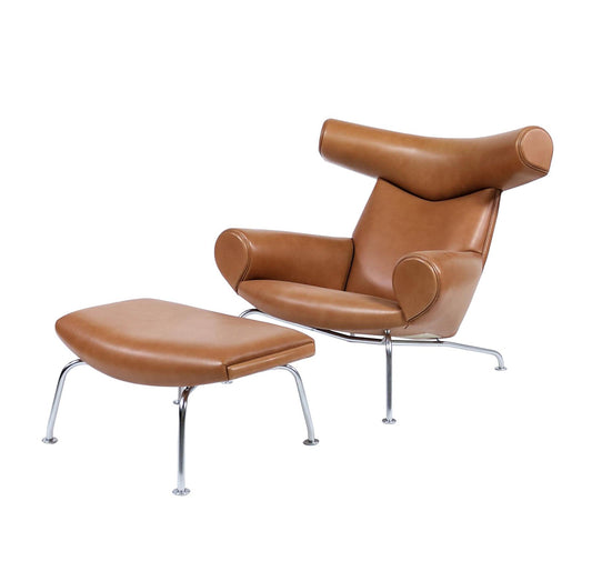 FREDERICIA The Ox Chair with Footstool - Sorensen Elegance Cognac Leather - CLEARANCE Thirty Percent Discount