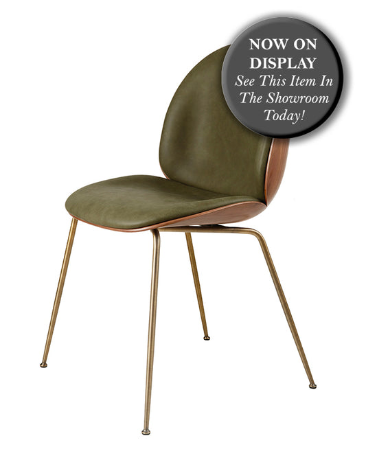GUBI Beetle Chair - Set of 2 - With Wood Back, "Soft" Army Colour Leather Seat with Walnut Veneer Back - Fifteen Percent Discount