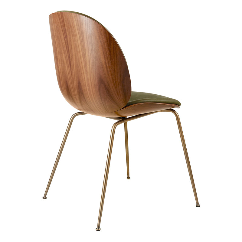 GUBI Beetle Chair With Wood Back - "Soft" Army Colour Leather Seat with Walnut Veneer Back - Set of 2 - 20% Off
