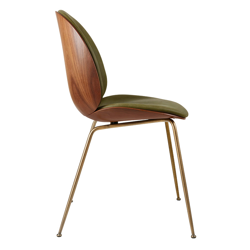 GUBI Beetle Chair - Set of 2 - With Wood Back, "Soft" Army Colour Leather Seat with Walnut Veneer Back - Fifteen Percent Discount