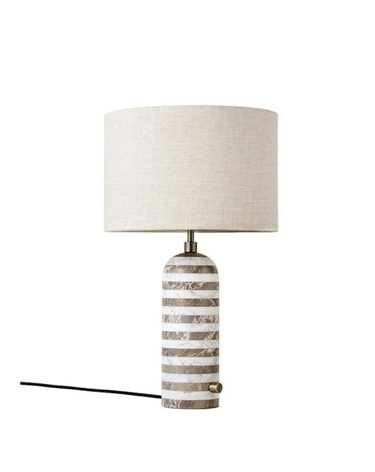 GUBI Gravity Upcycled Table Lamp Small - Grey & White Marble Stripes with Canvas Shade - Twenty Five Percent Discount