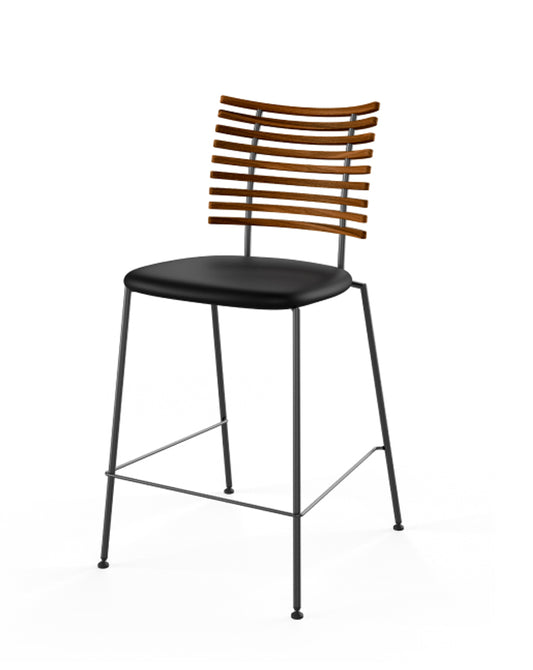 NAVER COLLECTION - Tiger Bar Stool GM4107 - Walnut w/ Anthracite Leather - Set of 2 - CLEARANCE Thirty Percent Discount