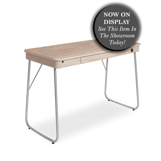 SKOVBY SM130 Desk - Solid Oak White Oiled, Leg in Brush Steel- Fifteen Percent Discount