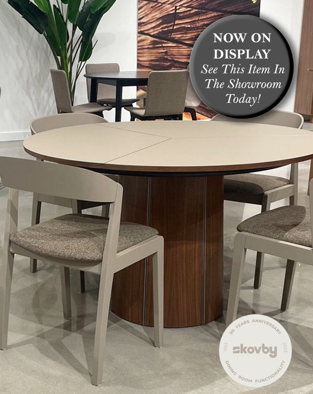 SKOVBY SM33 Extending Round Dining Table - Walnut Lacquer Veneer with Nutmeg Colour Nano Laminate Top - Fifteen Percent Discount