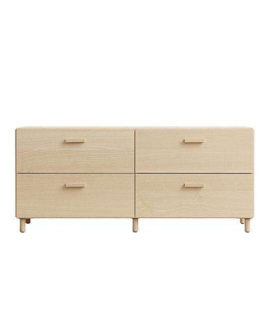 STRING Relief 4 Drawer Low Cabinet in Ash Wood with Legs