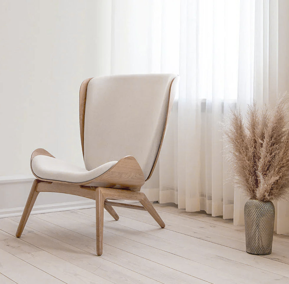 UMAGE - The Reader High Back Chair - Light Oak with Light Grey Fabric - CLEARANCE Thirty Percent Discount
