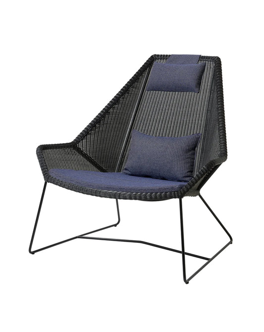 CANE-LINE Breeze High-Back Lounge Chair - Black w/Blue Cushion - CLEARANCE Thirty Percent Discount