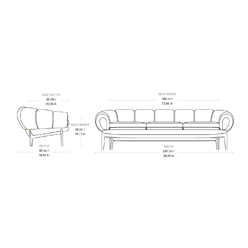 GUBI - Croissant Sofa Three Seater - 230 x 88 CM - Leather, Dark Green - SPECIAL 40% Off