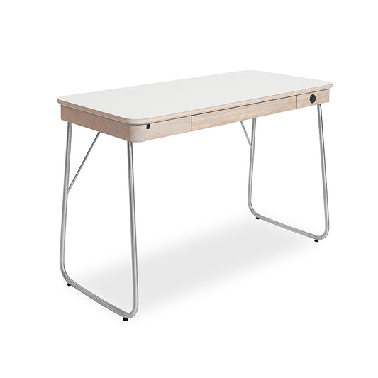 SKOVBY SM130 Desk - Oak White Oiled, White Laminate Top, Leg in Brush Steel- Fifteen Percent Discount