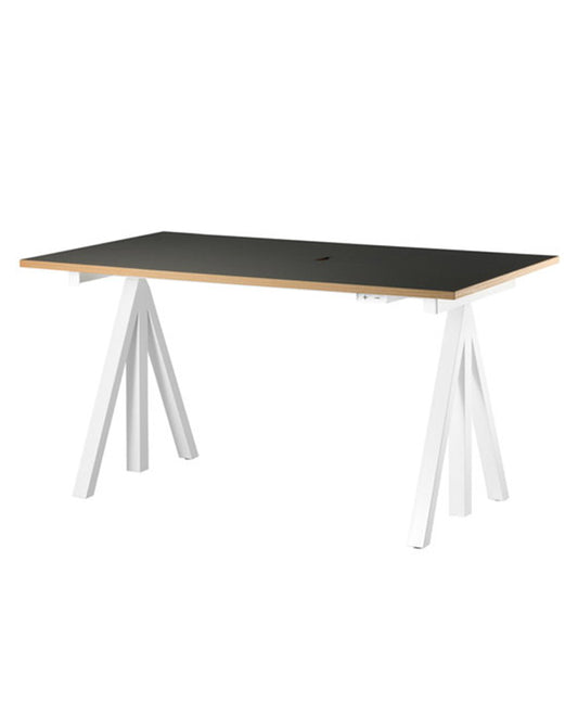 STRING/works Height Adjustable Desk - White Frame, Charcoal Top 140x78cm